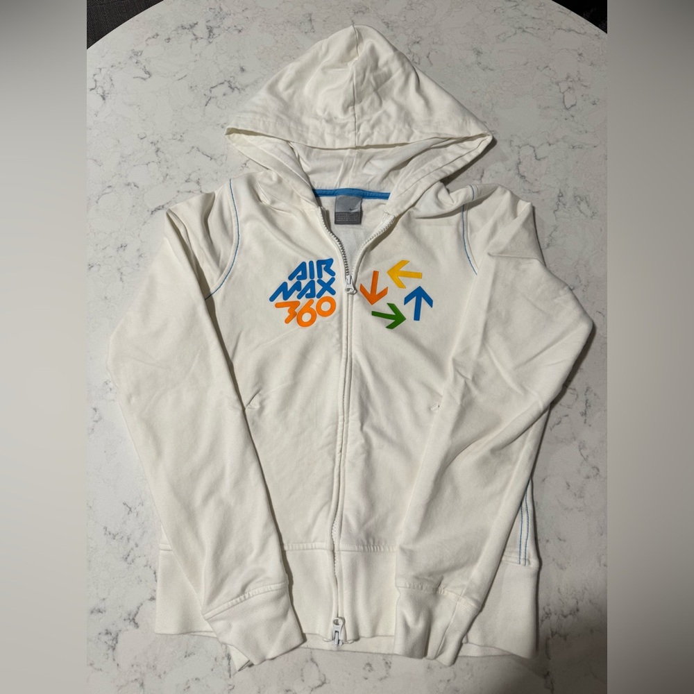 Nike White Air Max 360 Jacket with Blue and Orange Accents
